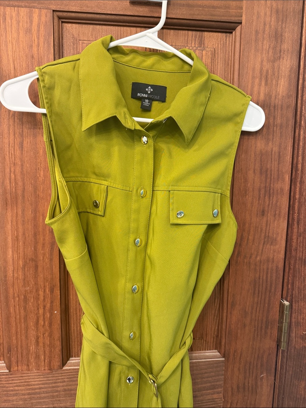 Ronni Nicole Olive Sleeveless Shirt Dress with Belt - Picture 3 of 5